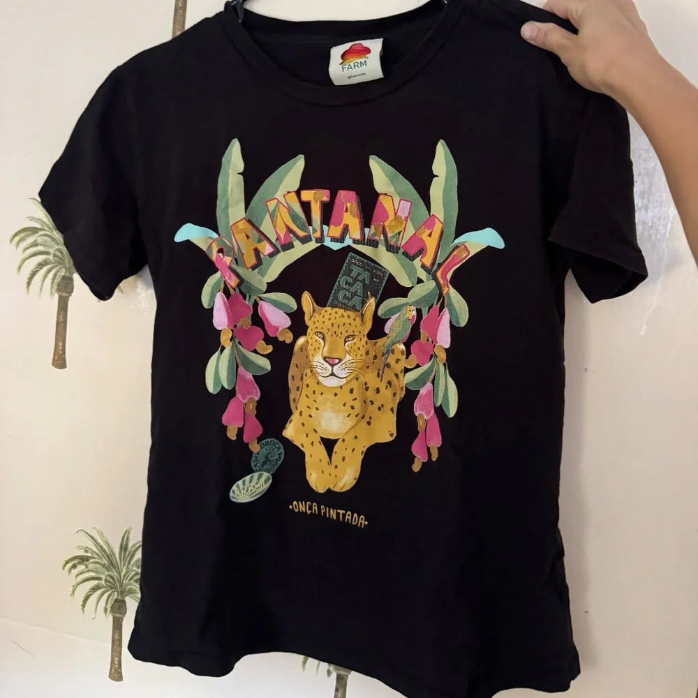 🌴Farm Rio Black Leopard 🐆 T-shirt - Picture 2 of 3
